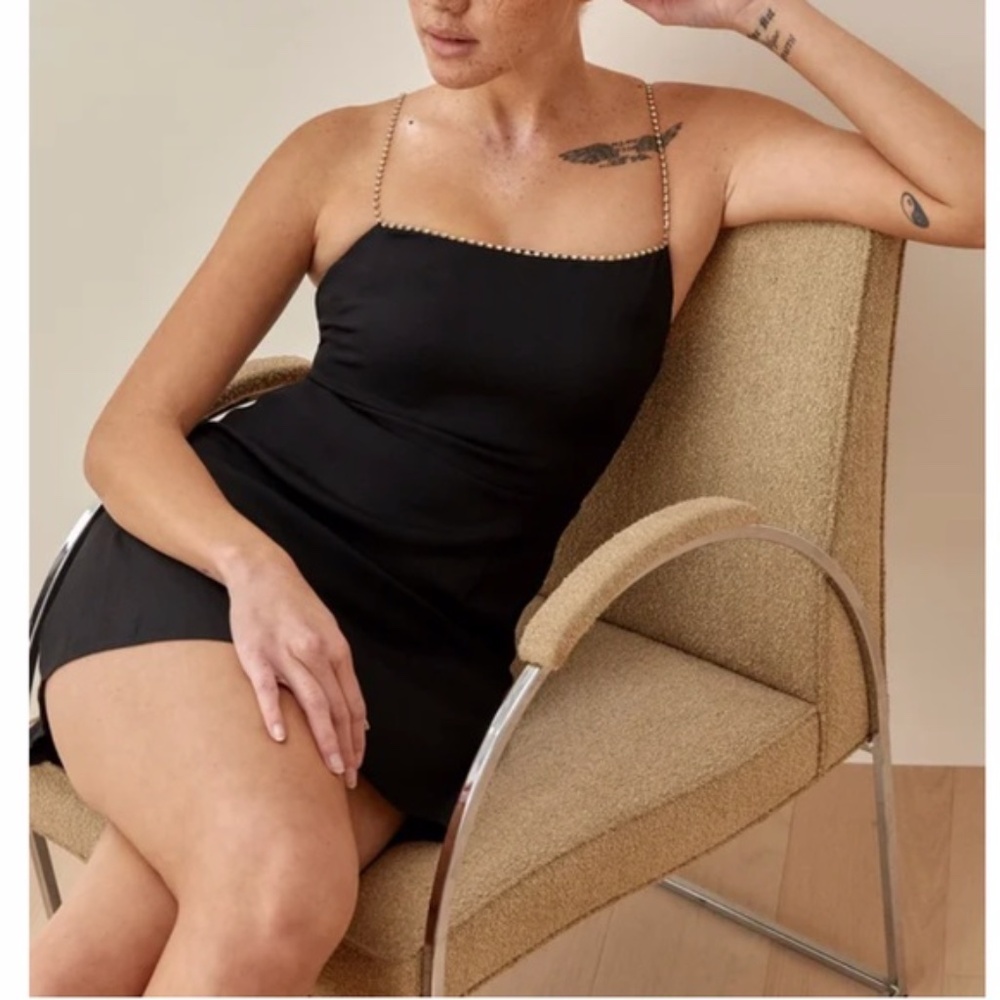 NWT Reformation Baltimore Dress Diamond Details Black Size 0 - Picture 4 of 16